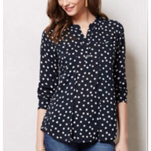Maeve Size S Navy Polka Dot Blouse